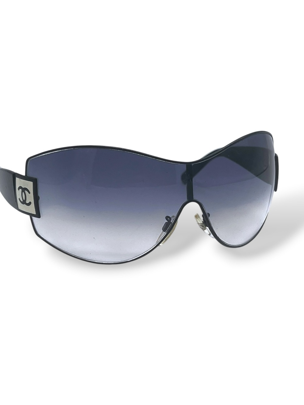 Auth RARE CHANEL Black Shield Sunglasses Gradient Purple Blue Vintage oversized - Picture 2 of 6